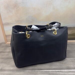 Mark & Graham Bamboo Elisabetta Slouch Leather Handbag Purse Monogram Black Read